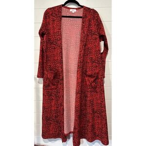 Women's Lularoe Sarah Cardigan Size Medium‎ Red Black Duster